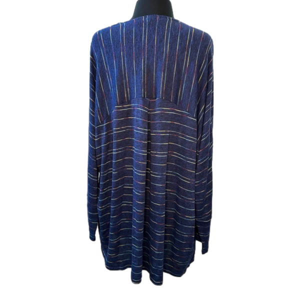 Torrid Open Lightweight Cardigan Blue Multi Rainbow Stripe Long Sleeve Sz 2 = 2X - Picture 7 of 9